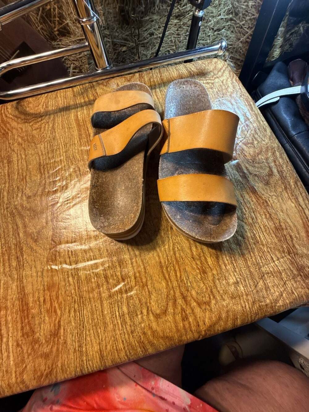 Reef Tan Leather Double Strap Platform Slide Sandals